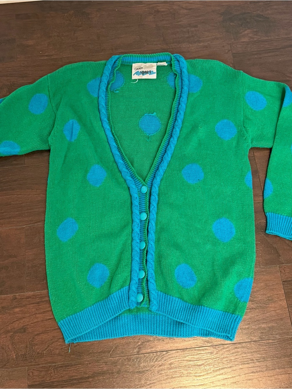 Vintage Caren Sport Polka Dot Oversized Knit Cardigan Sweater 90s - Size Medium